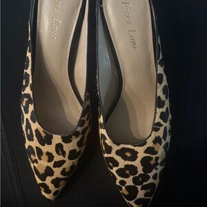 Essex Lane El-Gretchen Leopard Print Cow hair Mule heels 9